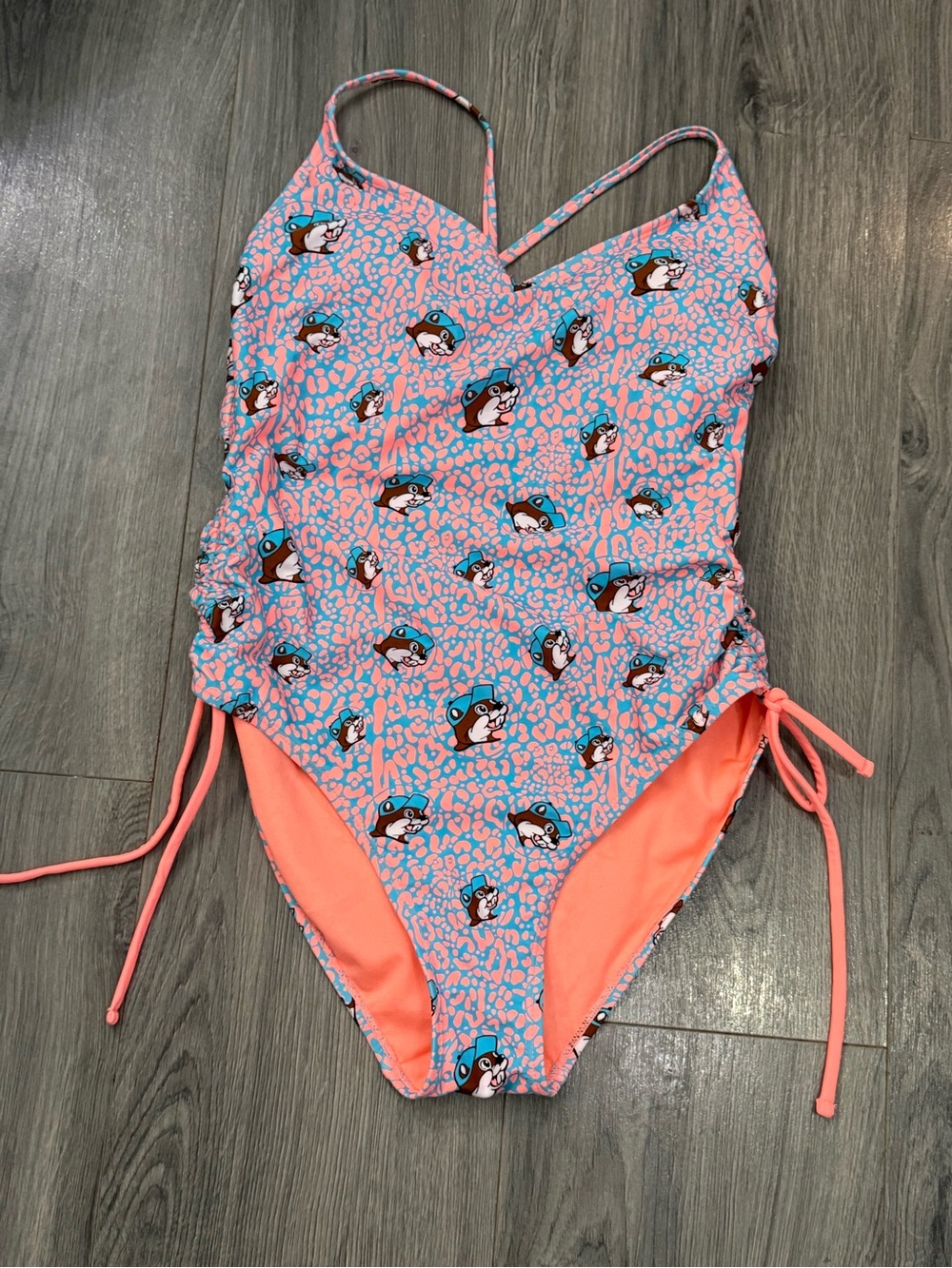 Girls Pink & Blue One-Piece Swimsuit with Cute BUC-EEs Print